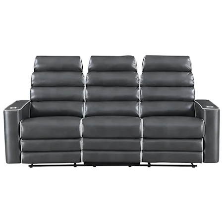 Contemporary Power Reclining Sofa with Contrast Welt Trim, Cupholders, and USB Charging Ports